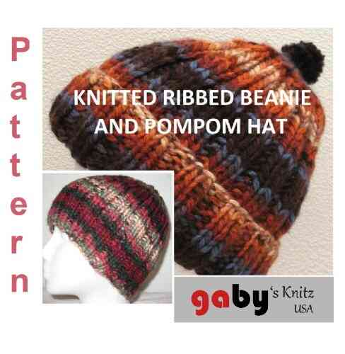 Knitted Easy Ribbed Beanie and Pompom Hat Pattern