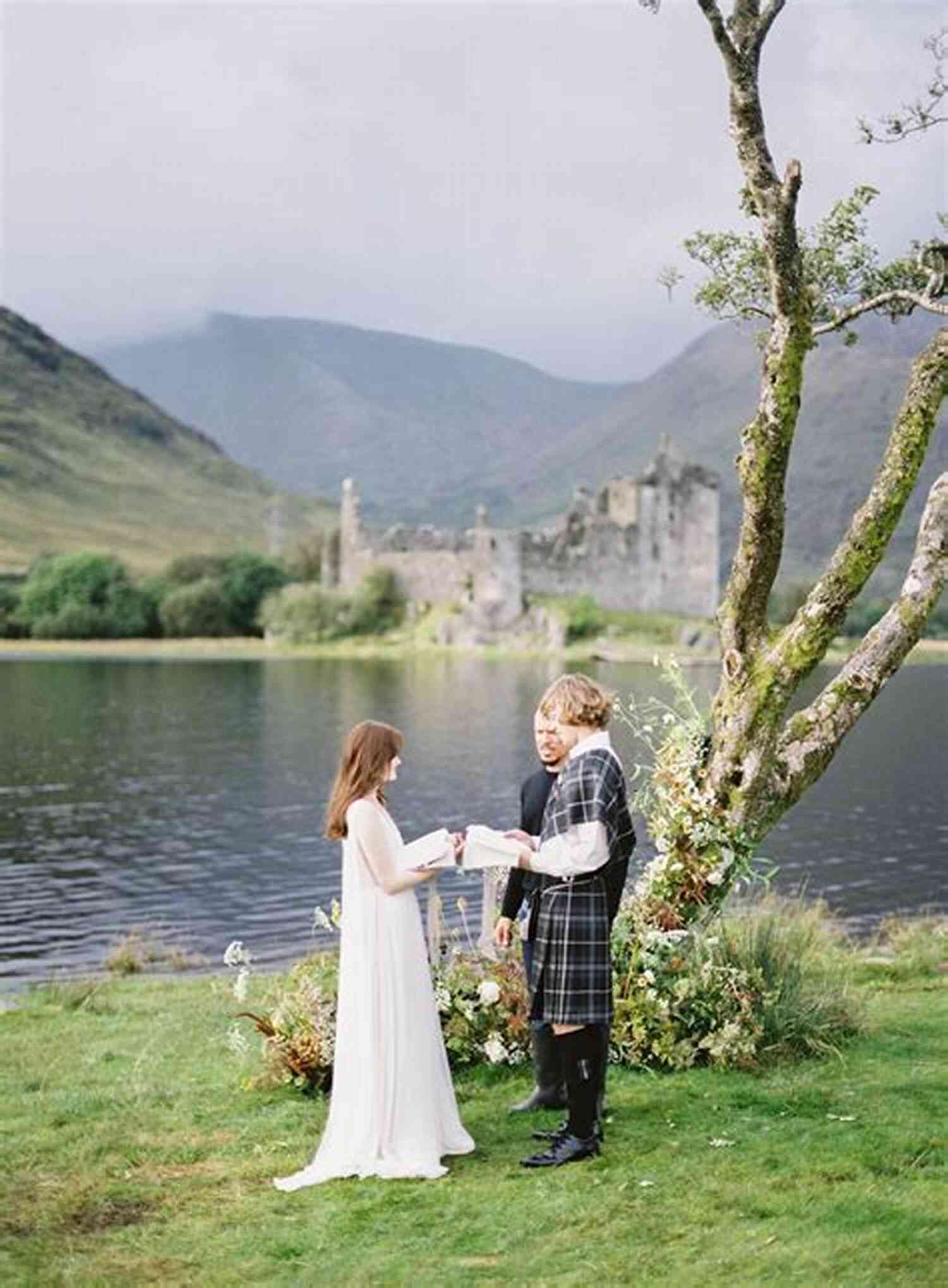 A Couple In Traditional Scottish Attire Exchanging Vows In A Picturesque Highland Setting Love With A Scottish Outlaw: Highland Weddings