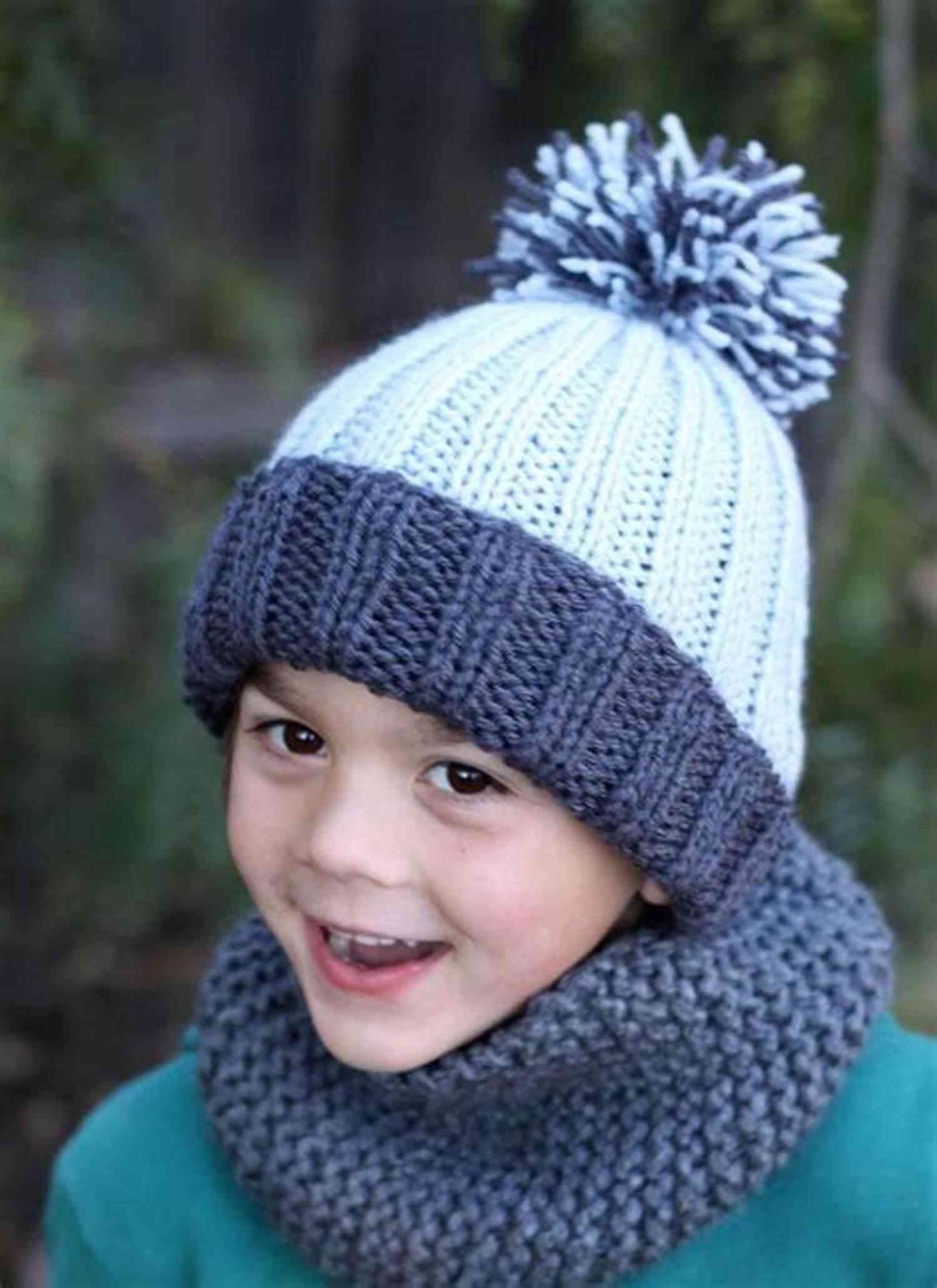Knitted Easy Ribbed Beanie And Pompom Hat Pattern