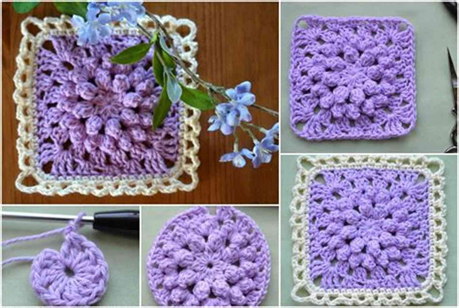 Popcorn Stitch Granny Square Instructions Solid Granny Square + 3 Variations (US Terms)