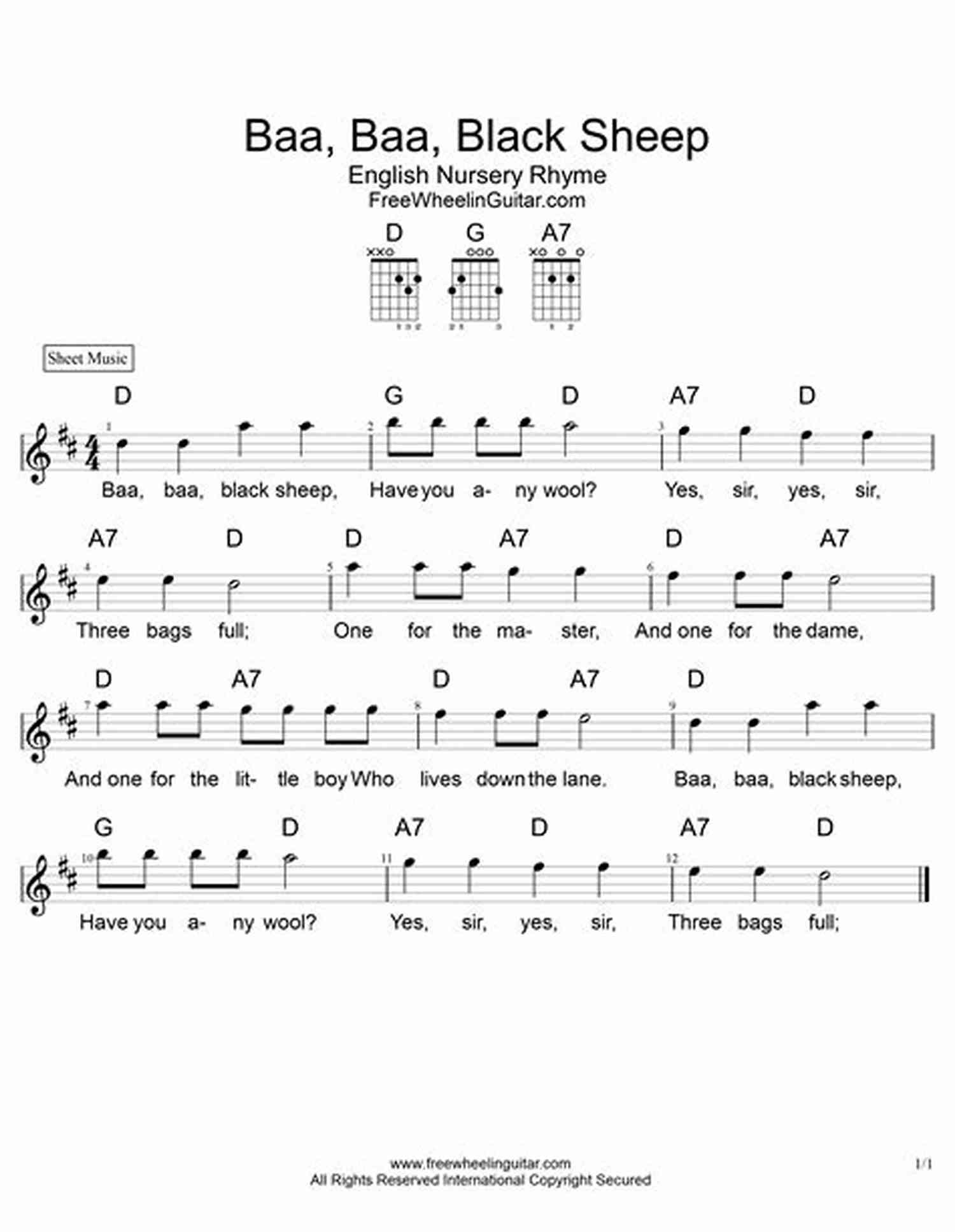 Sheet Music For Baa, Baa, Black Sheep Easy Piano Songs For Kids: 65 Classic Melodies For Kids To Play On Piano Easy Piano Sheet Music For Kids (with Labeled Notes Free Audio)