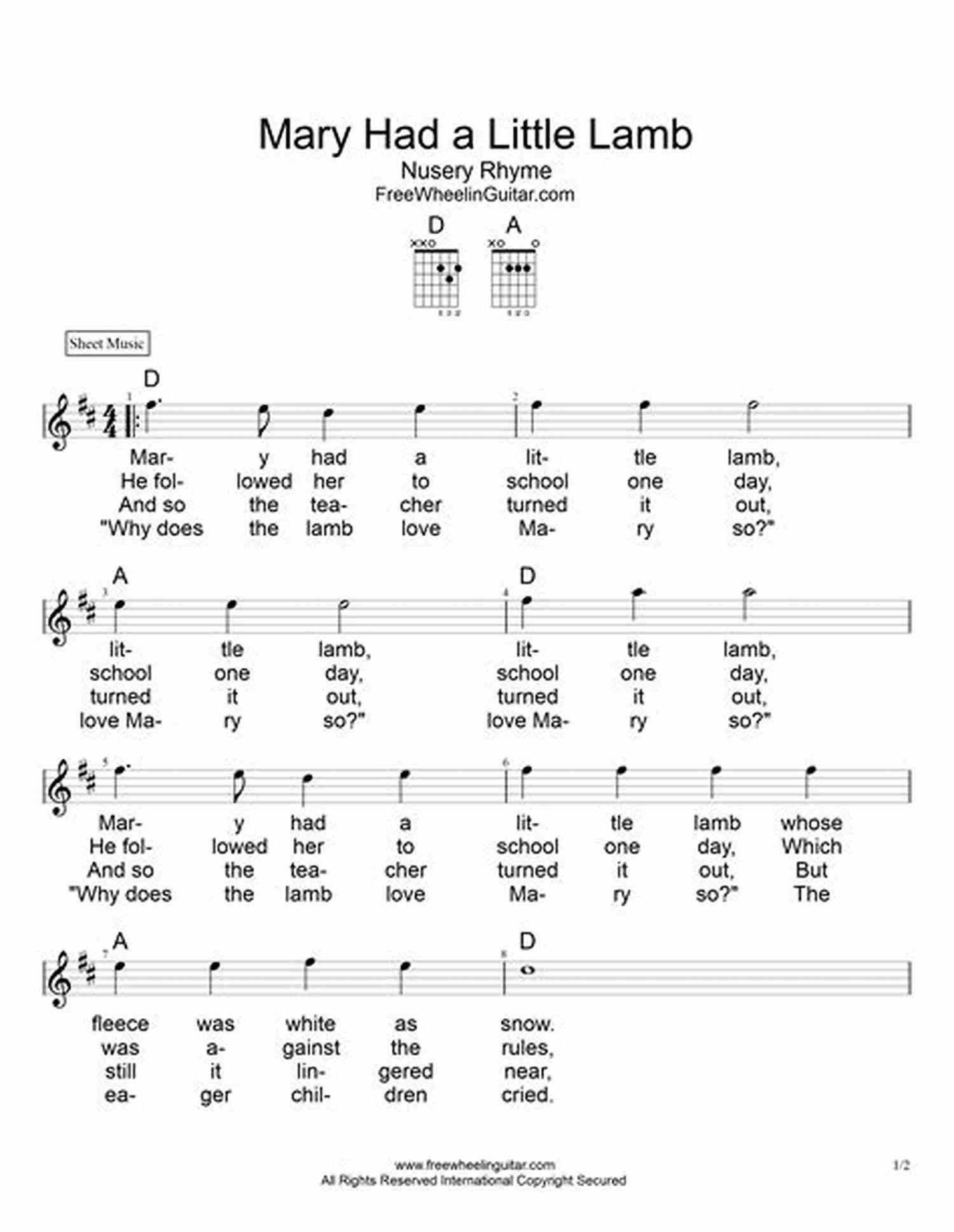 Sheet Music For Mary Had A Little Lamb Easy Piano Songs For Kids: 65 Classic Melodies For Kids To Play On Piano Easy Piano Sheet Music For Kids (with Labeled Notes Free Audio)